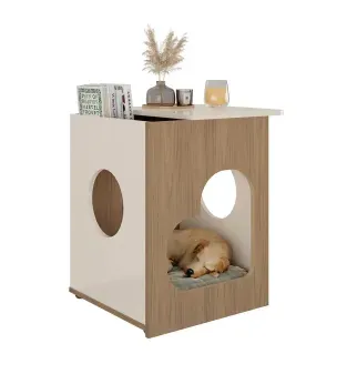 Mesa Lateral Bertolini PET Mesa Auxiliar Casita Pet-Friendly color Roble Off White