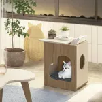 Mesa Auxiliar Bertolini PET Mesa Casita Pet-Friendly para Sala color Roble Off White