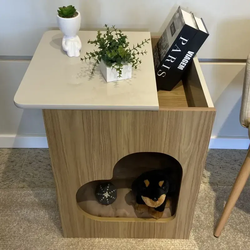 Mesa Lateral Bertolini PET Mesa Casita Pet-Friendly para Sala color Roble Off White