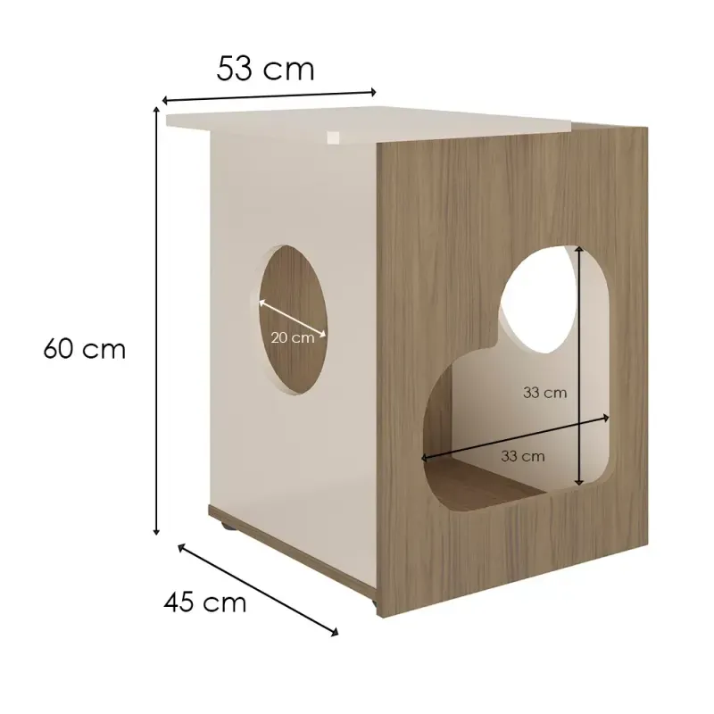 Medidas de Mesa Lateral Auxiliar Bertolini PET Mesa Casita Pet-Friendly para Sala color Roble Off White