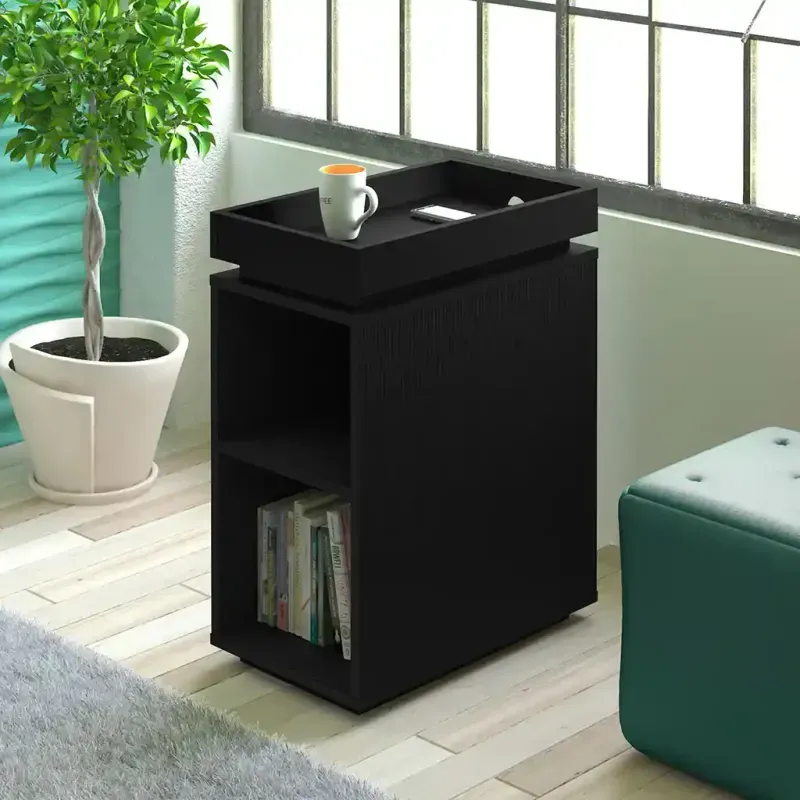 Mesa Auxiliar Bertolini Olivia para Sala con 3 Estantes color Negro
