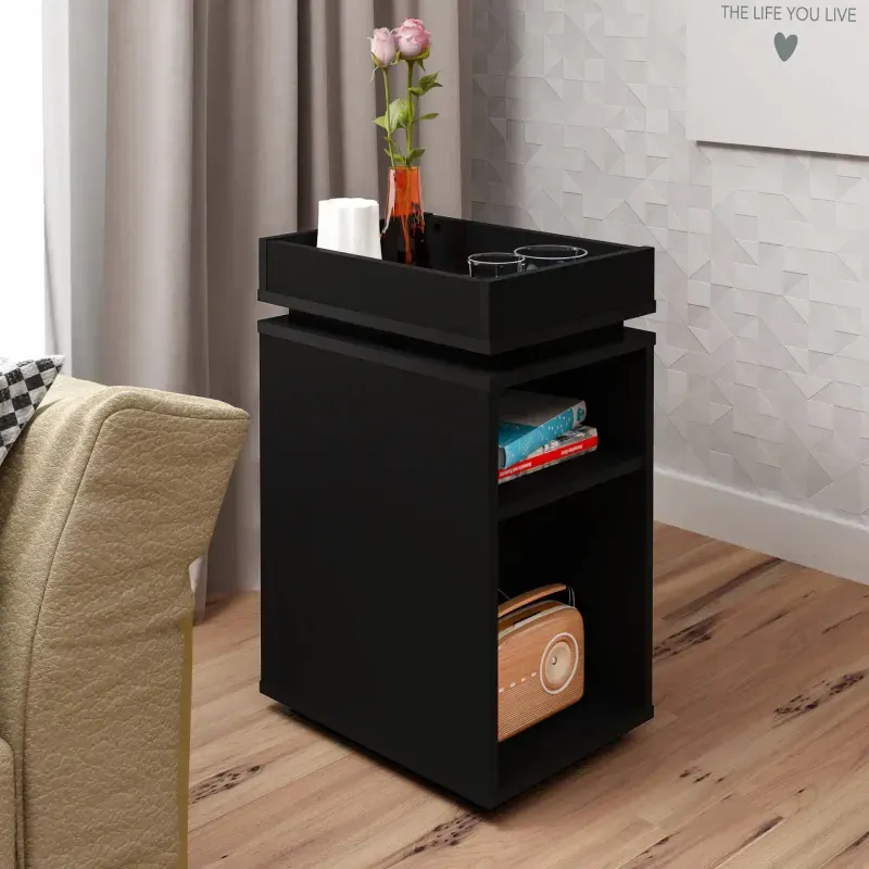 Mesa Lateral Bertolini Olivia para Sala con 3 Estantes color Negro