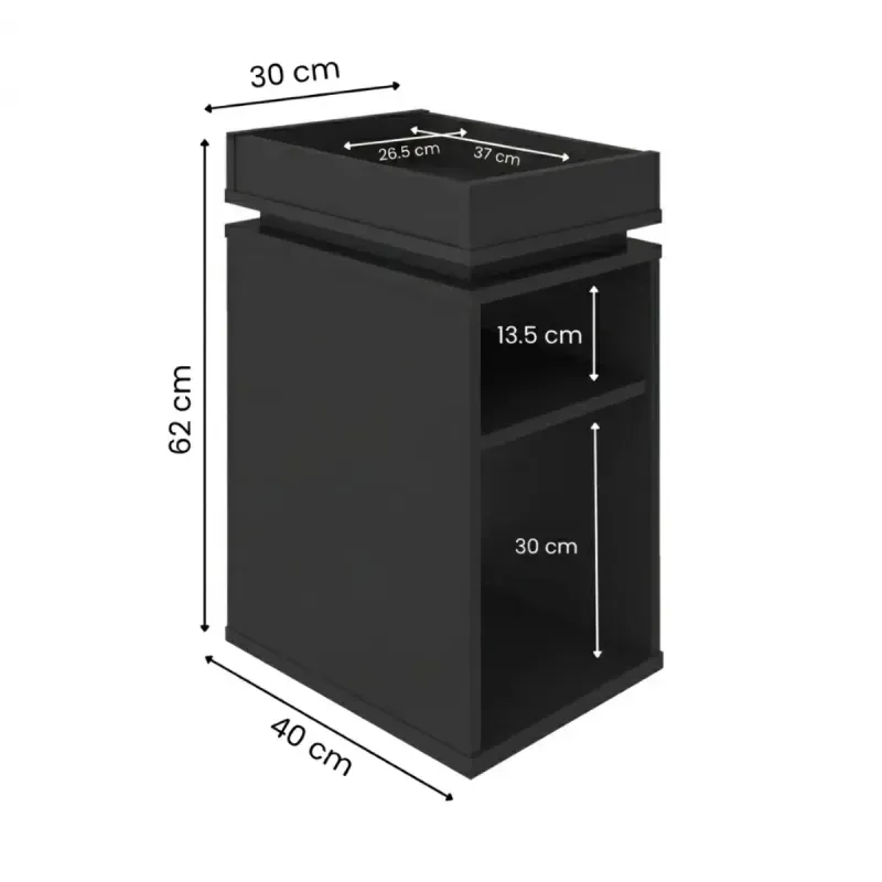 Medidas de Mesa Lateral Auxiliar Bertolini Olivia para Sala con 3 Estantes color Negro