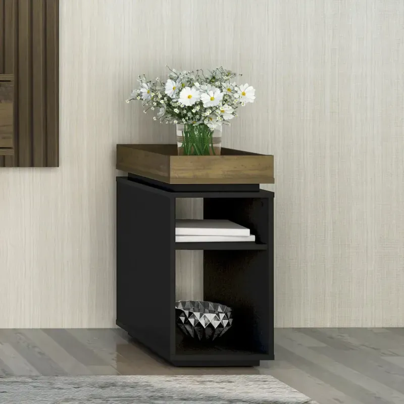 Mesa Lateral Bertolini Olivia para Sala con 3 Estantes color Negro Pino