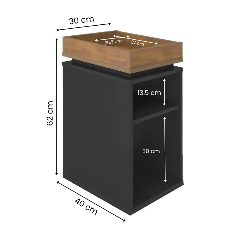 Medidas de Mesa Lateral Auxiliar Bertolini Olivia para Sala con 3 Estantes color Negro Pino