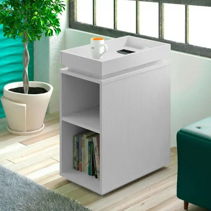 Mesa Lateral Bertolini Olivia para Sala con 3 Estantes color Blanco