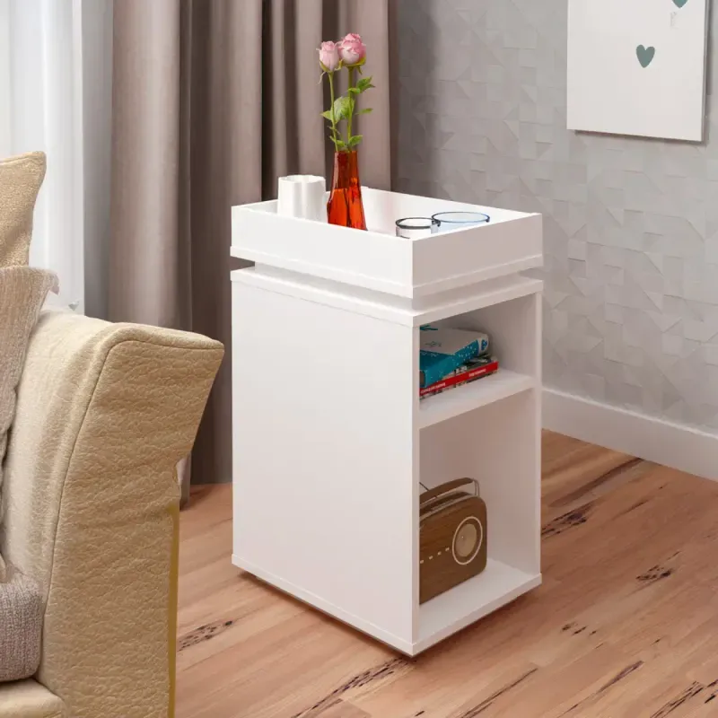 Mesa Auxiliar Bertolini Olivia para Sala con 3 Estantes color Blanco