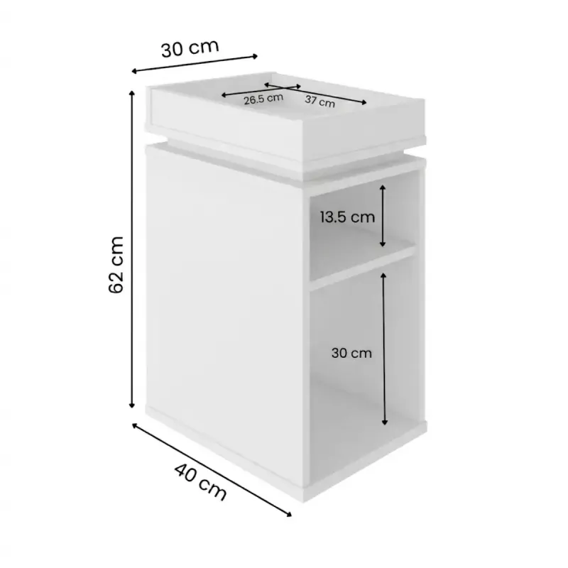 Medidas de Mesa Lateral Auxiliar Bertolini Olivia para Sala con 3 Estantes color Blanco
