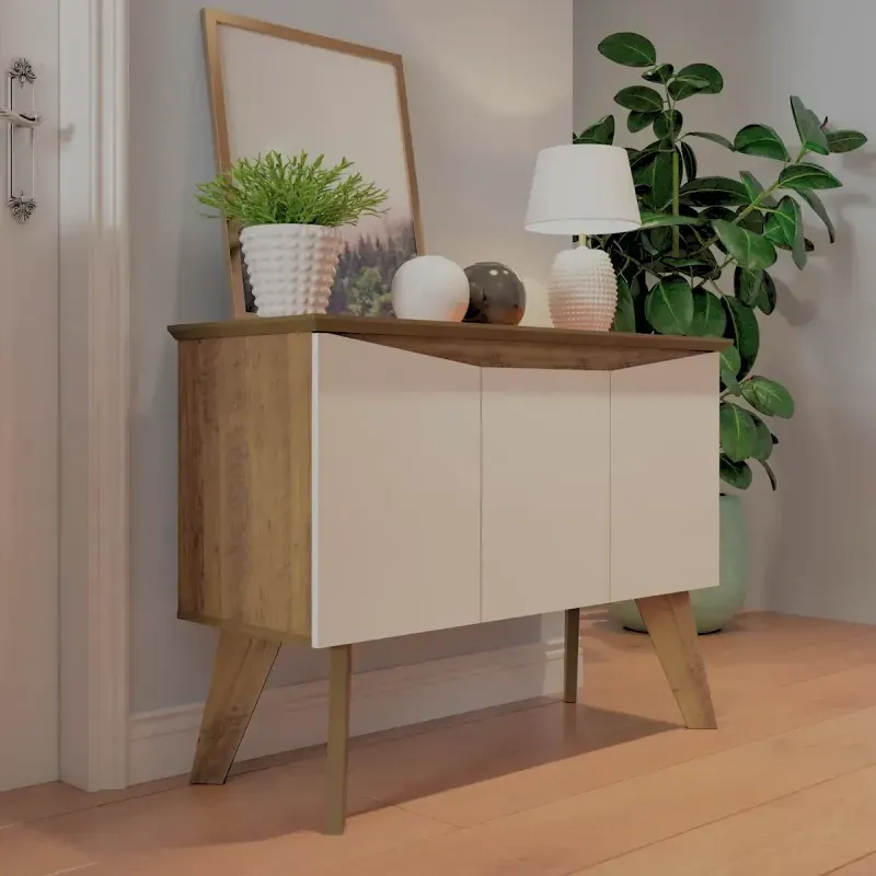 Aparador Bertolini Oasis Bufetera con 3 puertas 6 nichos color Pino Off White