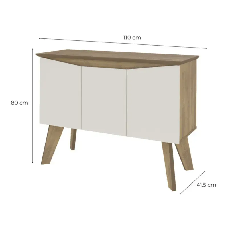 Medidas de Aparador Credenza Bertolini Oasis Bufetera con 3 puertas 6 nichos color Pino Off White