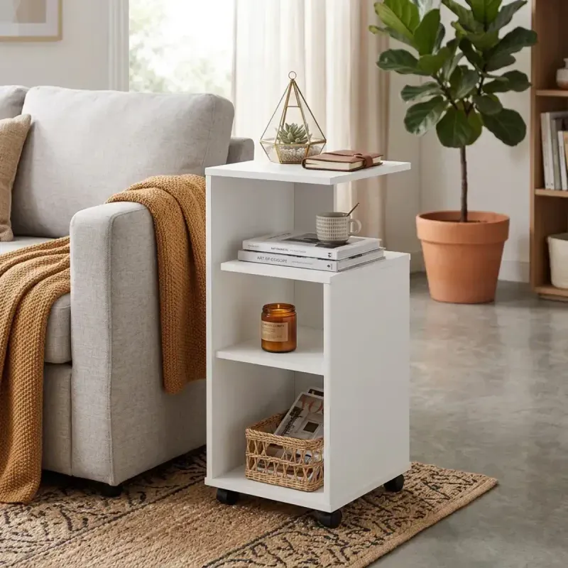 Mesa Lateral Bertolini Bis Mesa Auxiliar para Sala con 3 Estantes color Blanco