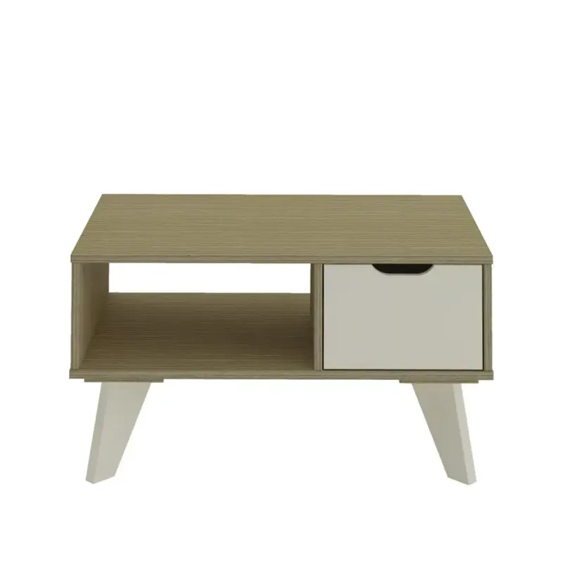 Mesa de Centro Moderna Bertolini VIP Mesa Auxiliar para sala con 1 cajón 1 nicho color Mezcla Off White