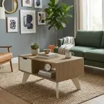 Mesa de Centro Bertolini VIP Mesa Auxiliar para sala con 1 cajón 1 nicho color Mezcla Off White