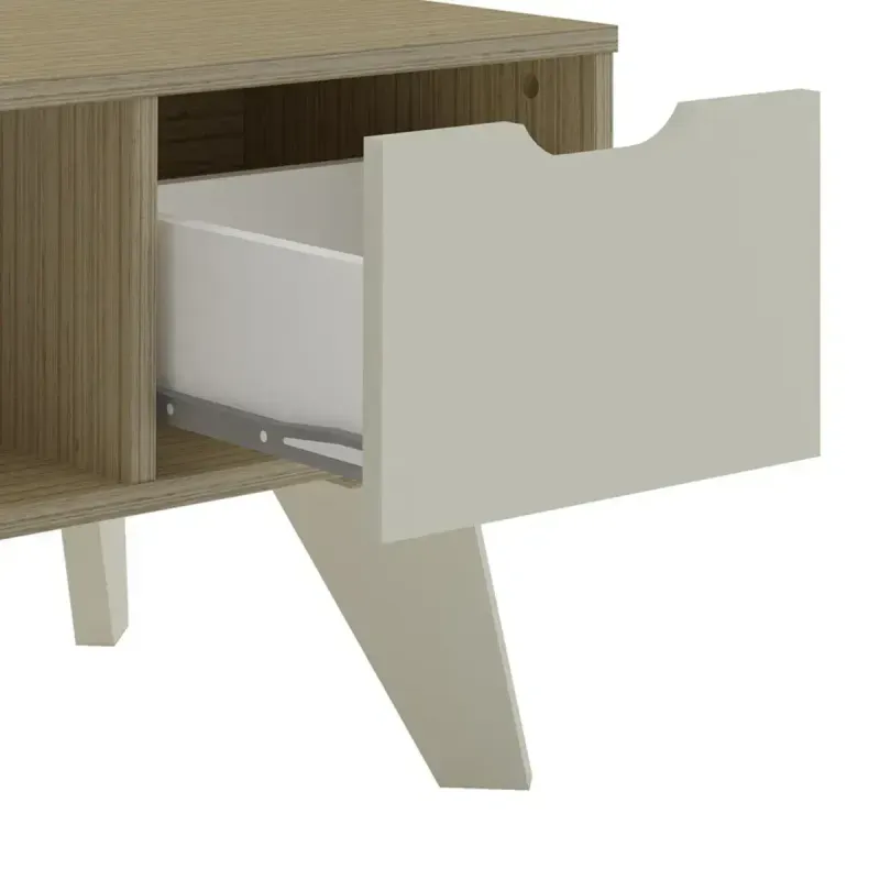 Cajón de Mesa de Centro Moderna Bertolini VIP Mesa Auxiliar para sala con 1 cajón 1 nicho color Mezcla Off White