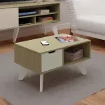 Mesa de Centro Moderna Bertolini VIP para sala con 1 cajón 1 nicho color Mezcla Off White