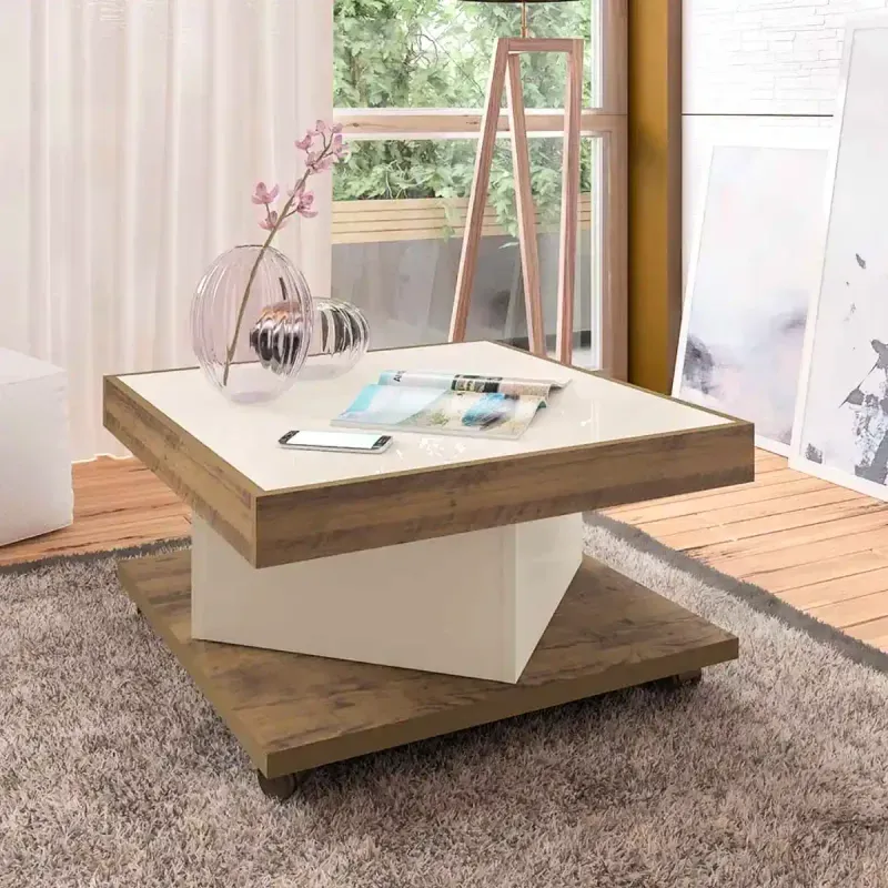 Mesa de Centro Moderna Bertolini Sahara color Pino Con Off White