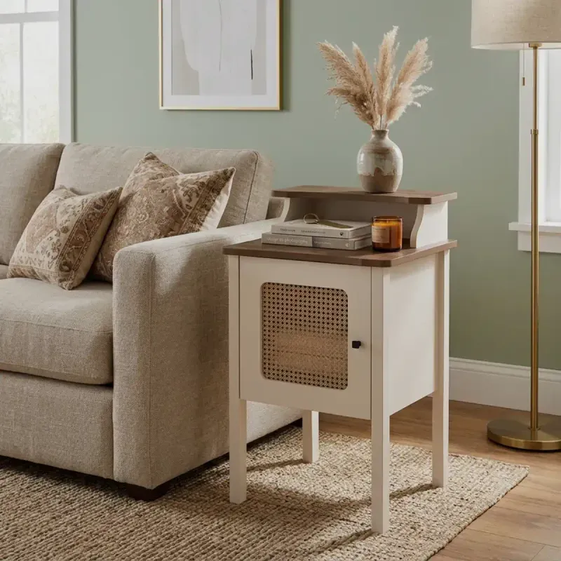 Mesa Auxiliar Moderna Bertolini Charlotte para Sala con 1 Puerta color Off White Pino