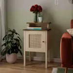 Mesa Lateral Auxiliar Bertolini Charlotte para Sala con 1 Puerta color Off White Pino