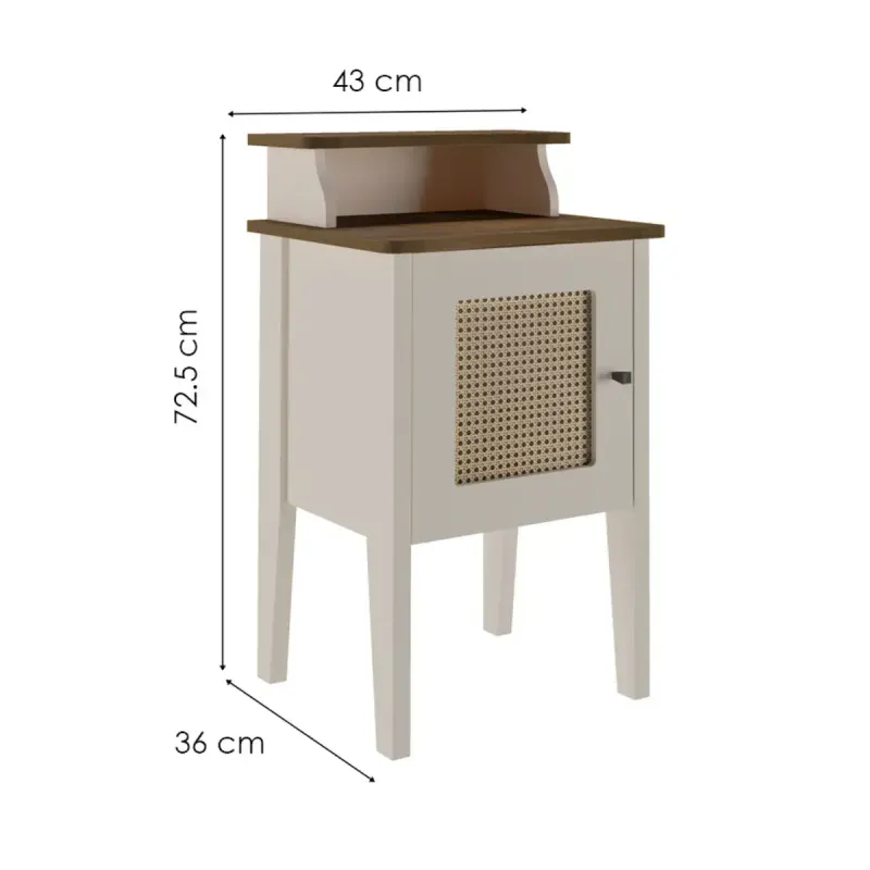 Medidas de una Mesa Lateral Auxiliar Moderna Bertolini Charlotte para Sala con 1 Puerta color Off White Pino