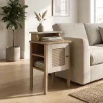 Mesa Lateral Auxiliar Bertolini Charlotte para Sala con 1 Puerta color Roble Off White