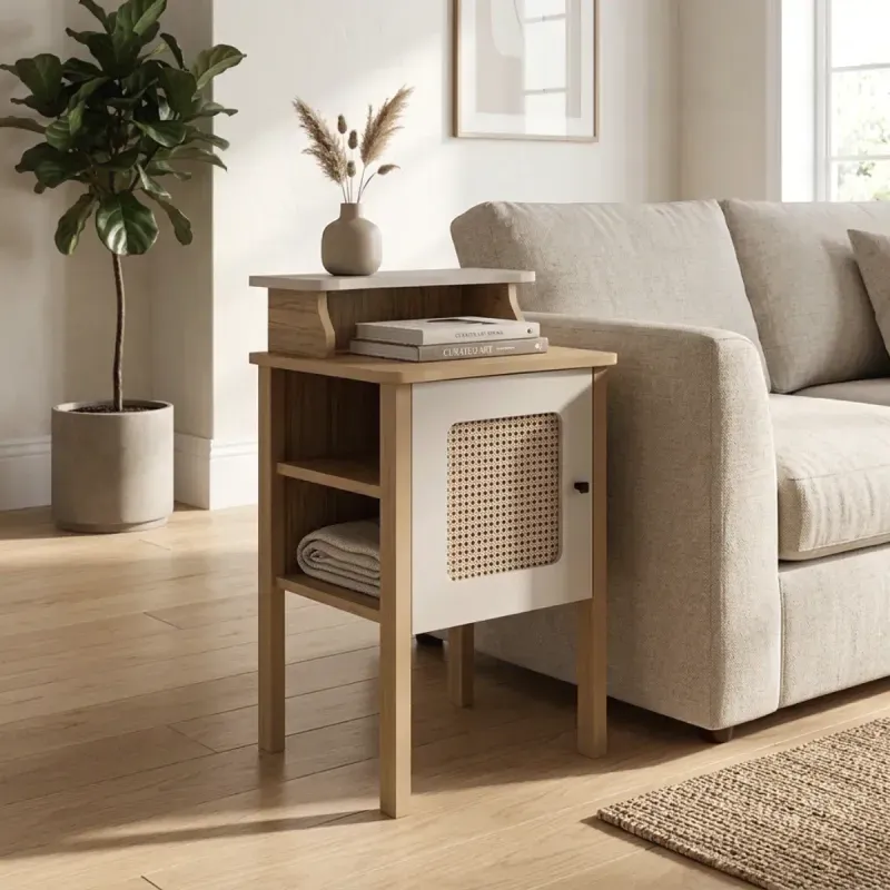 Mesa Lateral Auxiliar Bertolini Charlotte para Sala con 1 Puerta color Roble Off White