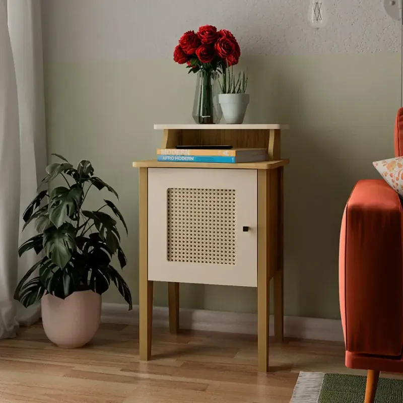 Mesa Auxiliar Moderna Bertolini Charlotte para Sala con 1 Puerta color Roble Off White