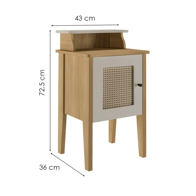 Medidas de una Mesa Lateral Auxiliar Moderna Bertolini Charlotte para Sala con 1 Puerta color Roble Off White