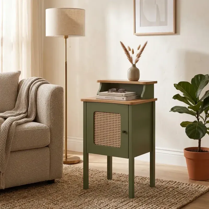 Mesa Lateral Auxiliar Bertolini Charlotte para Sala con 1 Puerta color Verde Roble