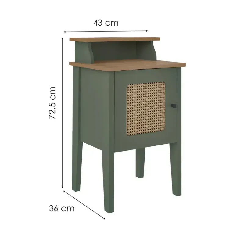 Medidas de una Mesa Lateral Auxiliar Moderna Bertolini Charlotte para Sala con 1 Puerta color Verde Roble
