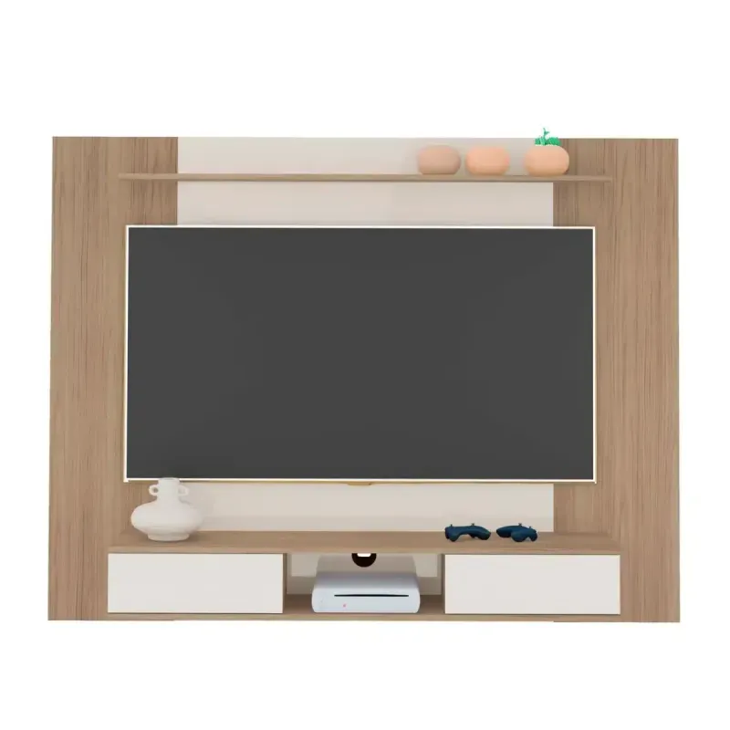 Panel Mueble para TV Flotante Bertolini Nevada hasta 75 Pulgadas 2 Cajones color Roble Off White