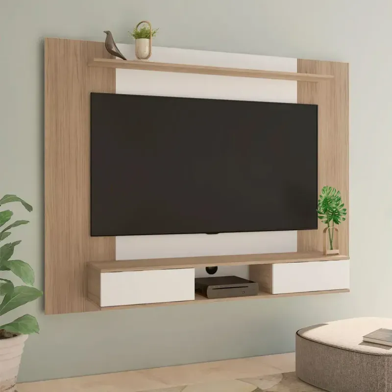 Mueble para TV Flotante Bertolini Nevada hasta 75 Pulgadas 2 Cajones color Roble Off White
