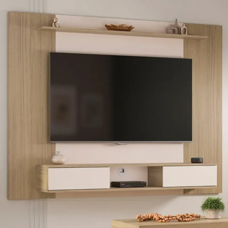 Panel Mueble para TV Bertolini Nevada hasta 75 Pulgadas 2 Cajones color Roble Off White