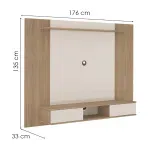 Medidas de Panel Mueble para TV Flotante Bertolini Nevada hasta 75 Pulgadas 2 Cajones color Roble Off White