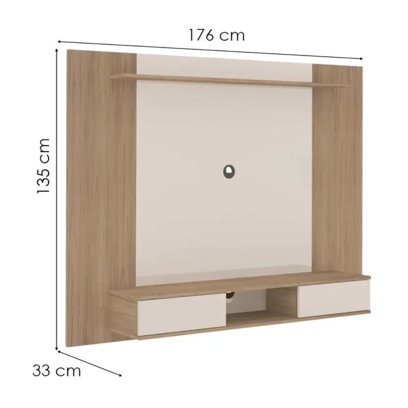 Medidas de Panel Mueble para TV Flotante Bertolini Nevada hasta 75 Pulgadas 2 Cajones color Roble Off White