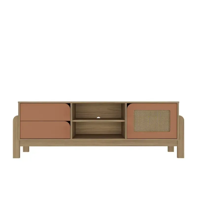 Mueble Mesa para TV Bertolini Nature Hasta 75 Pulgadas con 2 Cajones 1 Puerta color Roble Terracota