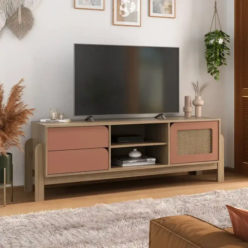 Mesa para TV Bertolini Nature Hasta 75 Pulgadas con 2 Cajones 1 Puerta color Roble Terracota