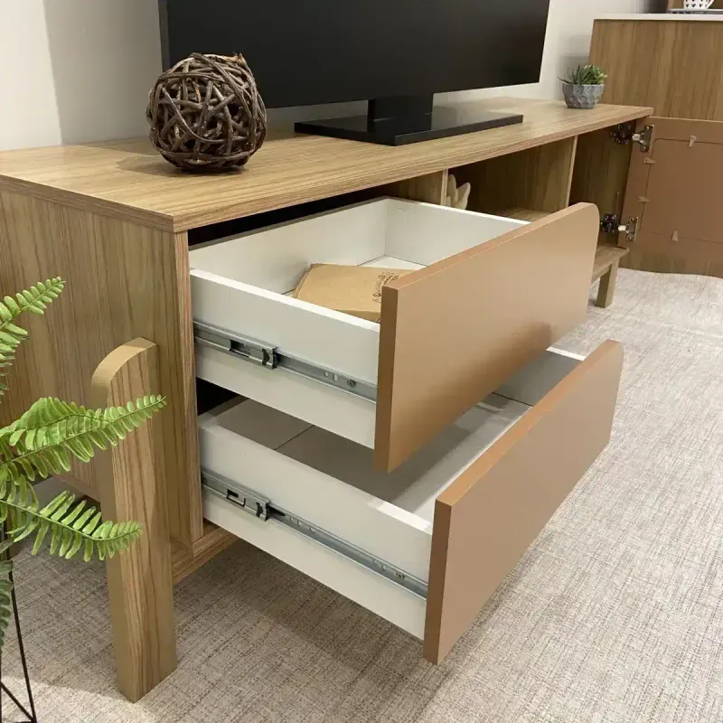 Detalle de Mueble Mesa para TV Bertolini Nature Hasta 75 Pulgadas con 2 Cajones 1 Puerta color Roble Terracota