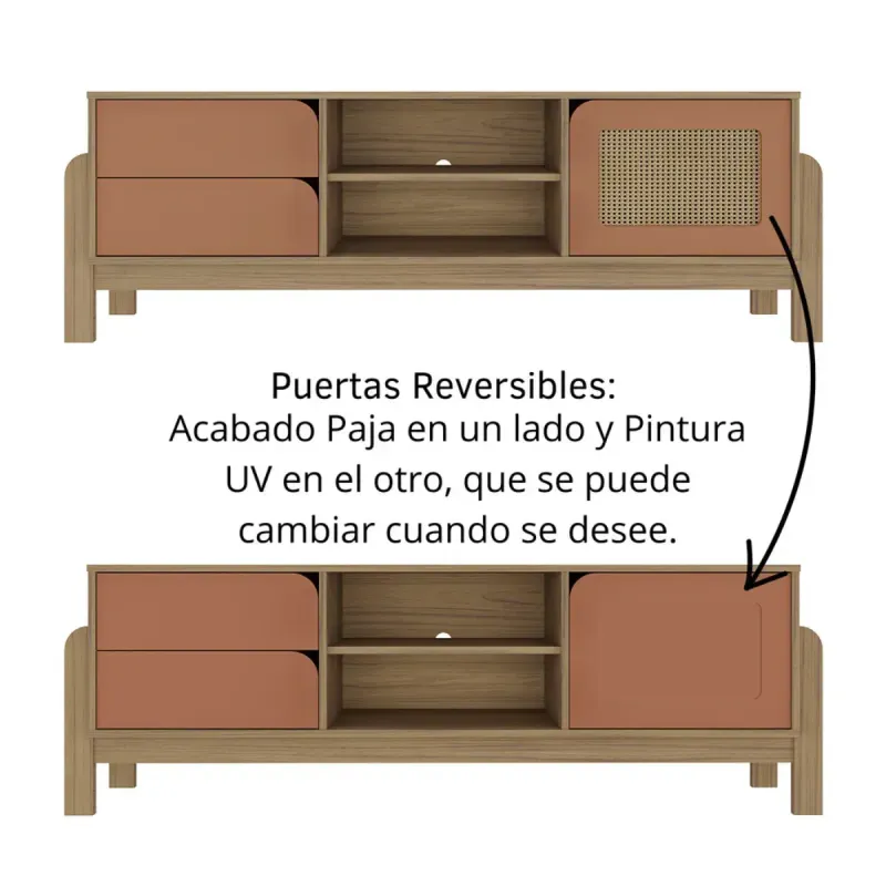 Personaliza un Mueble Mesa para TV Bertolini Nature Hasta 75 Pulgadas con 2 Cajones 1 Puerta color Roble Terracota