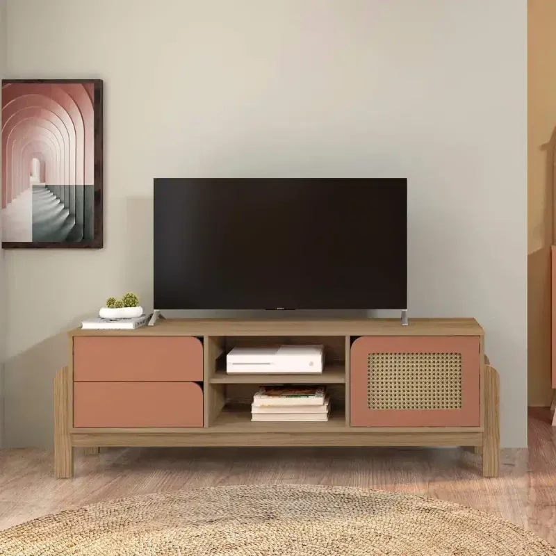 Mueble para TV Bertolini Nature Hasta 75 Pulgadas con 2 Cajones 1 Puerta color Roble Terracota