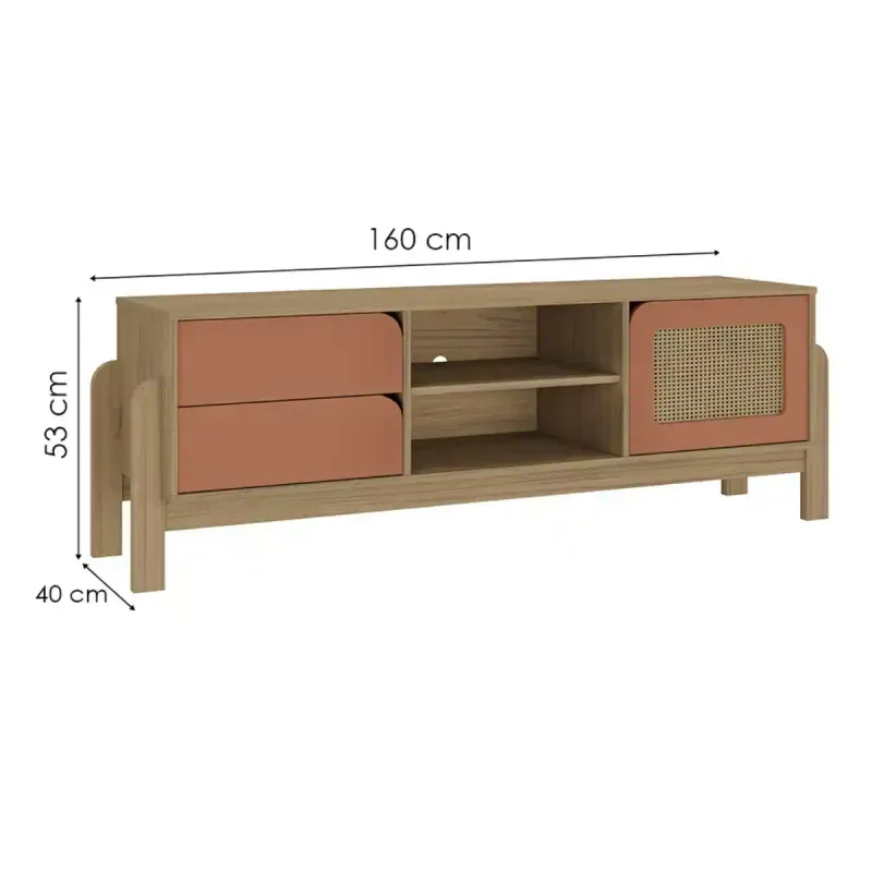 Medidas de un Mueble Mesa para TV Bertolini Nature Hasta 75 Pulgadas con 2 Cajones 1 Puerta color Roble Terracota