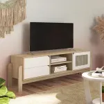 Mesa para TV Bertolini Nature Hasta 75 Pulgadas con 2 Cajones 1 Puerta color Natural Blanco