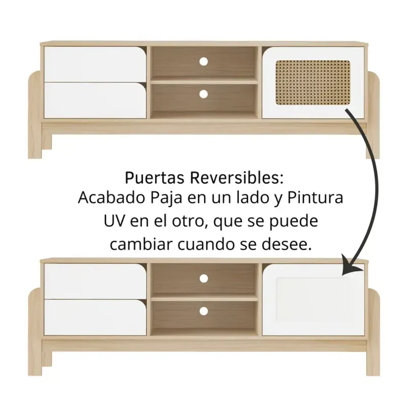 Personaliza un Mueble Mesa para TV Bertolini Nature Hasta 75 Pulgadas con 2 Cajones 1 Puerta color Natural Blanco
