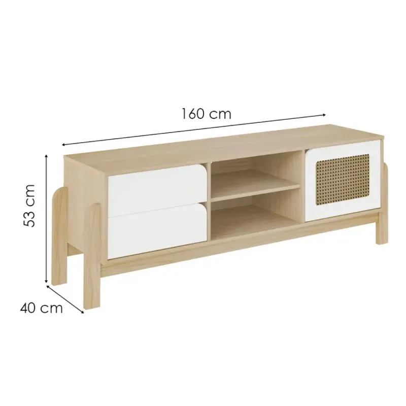 Medidas de un Mueble Mesa para TV Bertolini Nature Hasta 75 Pulgadas con 2 Cajones 1 Puerta color Natural Blanco