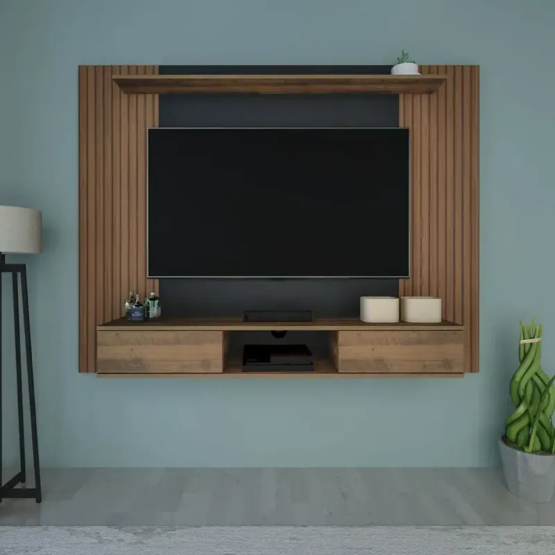 Panel Mueble para TV Bertolini Nevada hasta 75 Pulgadas 2 Cajones color Pino Negro