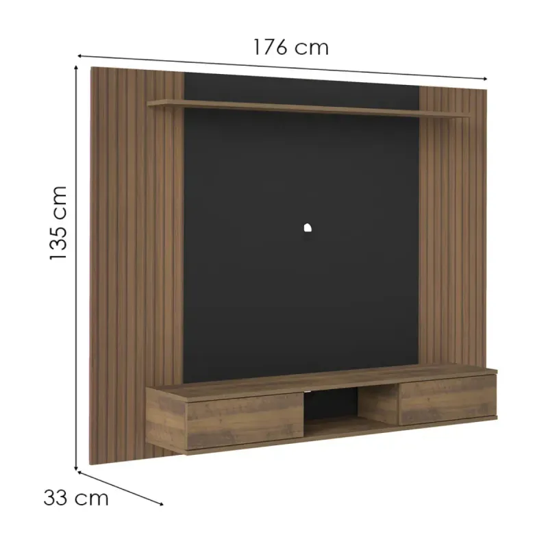 Medidas de Panel Mueble para TV Flotante Bertolini Nevada hasta 75 Pulgadas 2 Cajones color Pino Negro
