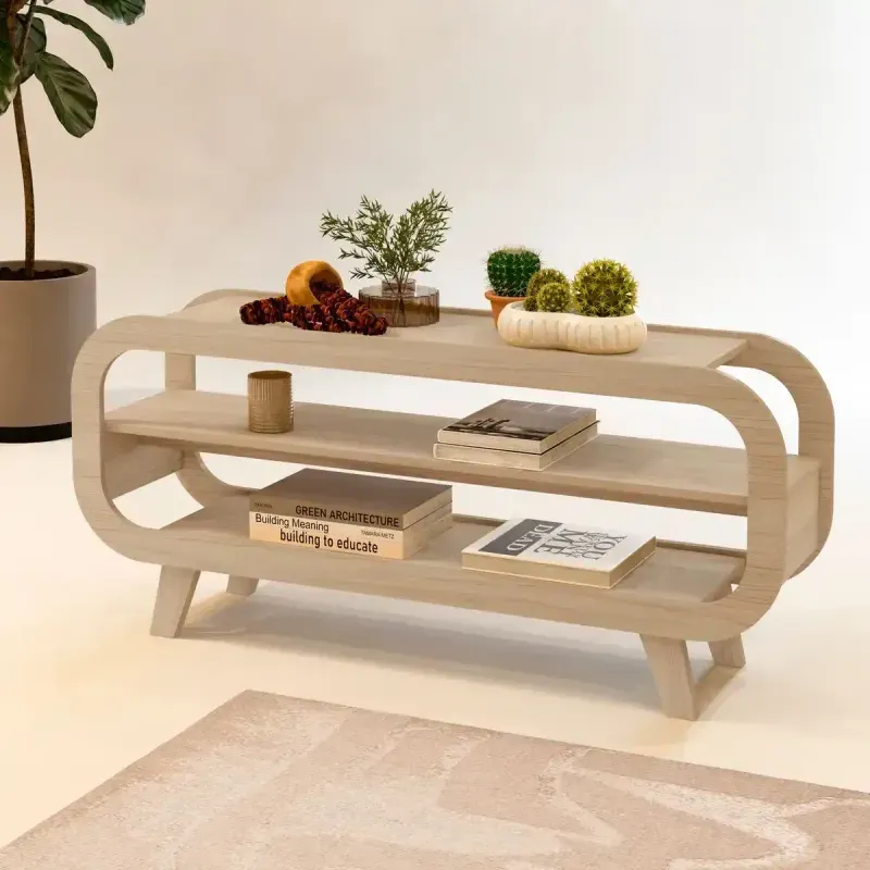 Mesa para TV Moderna Bertolini Théo Hasta 55 Pulgasdas para Sala con 2 Estantes Color Natural