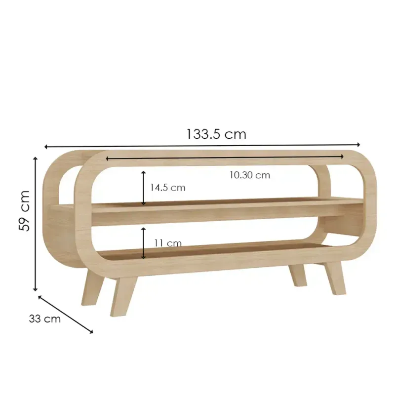 Medidas de un Mueble Mesa para TV Moderna Bertolini Théo Hasta 55 Pulgasdas para Sala con 2 Estantes Color Natural