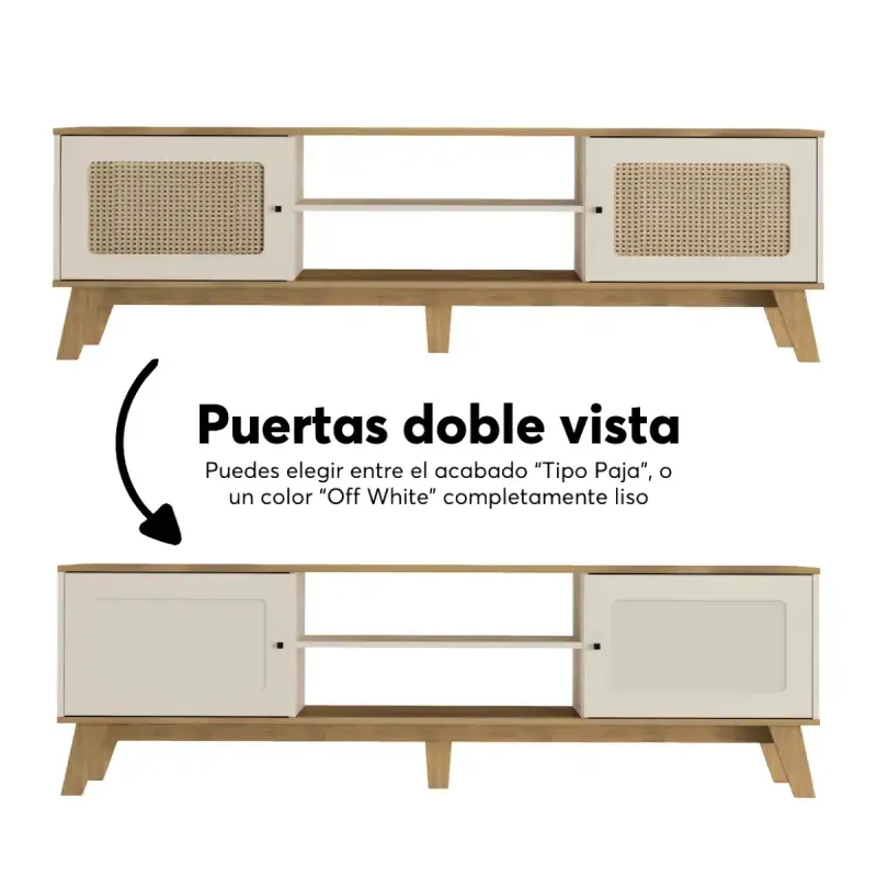 Detalle del Mueble Mesa para TV Bertolini Charlotte hasta 75 Pulgadas color Pino Off White