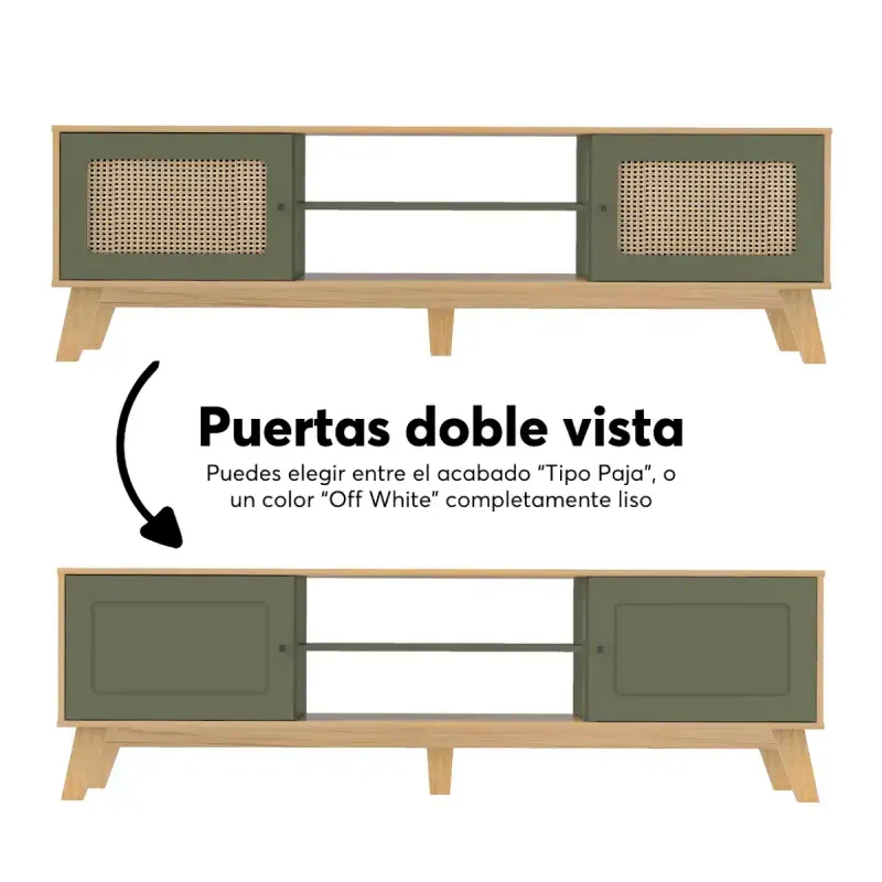 Detalle del Mueble Mesa para TV Bertolini Charlotte hasta 75 Pulgadas color Roble Verde