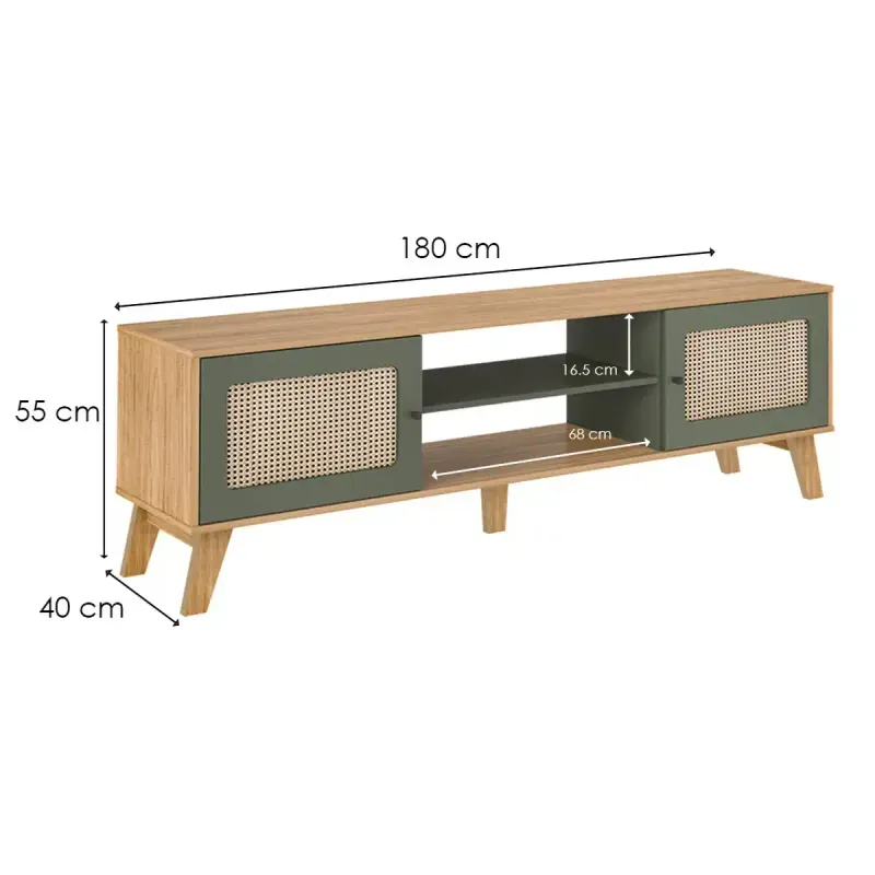 Medidas del Mueble Mesa para TV Bertolini Charlotte hasta 75 Pulgadas color Roble Verde